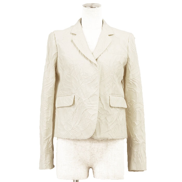 SALE【美品】GUCCI グッチ ジャケット ジャガード サイズ 40 レディース ロゴ ボタン フローラル 花柄 コットン/ナイロン/シルク タグ付属 アウター アイボリー イタリア製