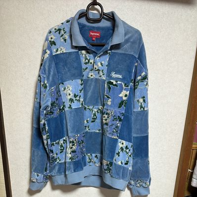 Supreme Floral Patchwork Velour L/S Polo "Slate"