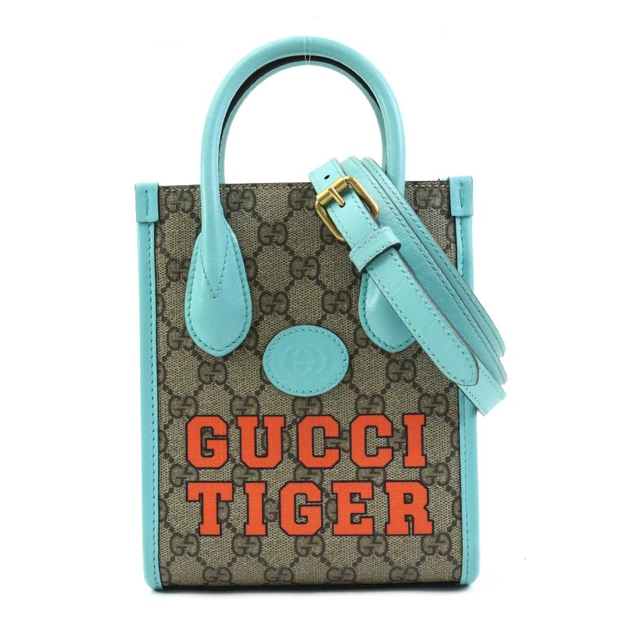 グッチ GUCCI ハンドバッグ ショルダーバッグ GGスプリームキャンバス ブルー系×ブラウン レディース 671623【中古】 90005g