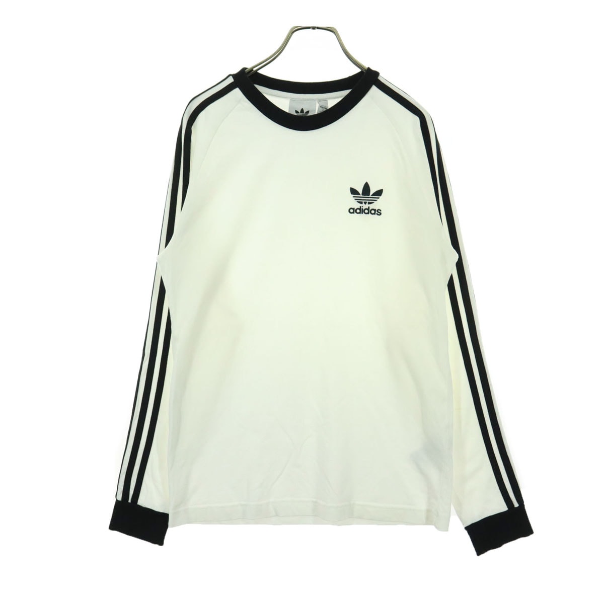 adidas アディダス コットン ワンポイントロゴ バイカラー 長袖 Tシャツ S オフホワイト系 トレフォイルロゴ