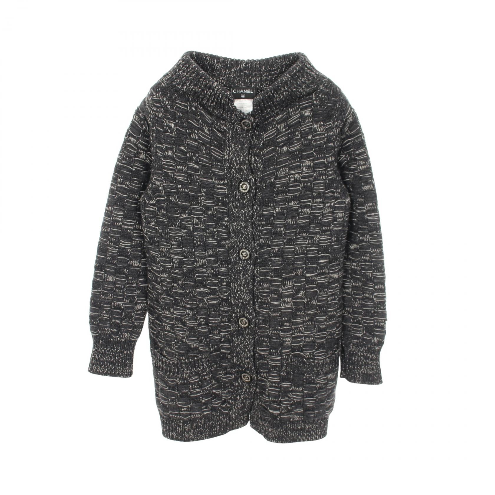 シャネル CHANEL ココマークボタン ニット 衣料品 アウター カシミヤ レディース グレー系 / ホワイト系 P44389K04667 【中古】