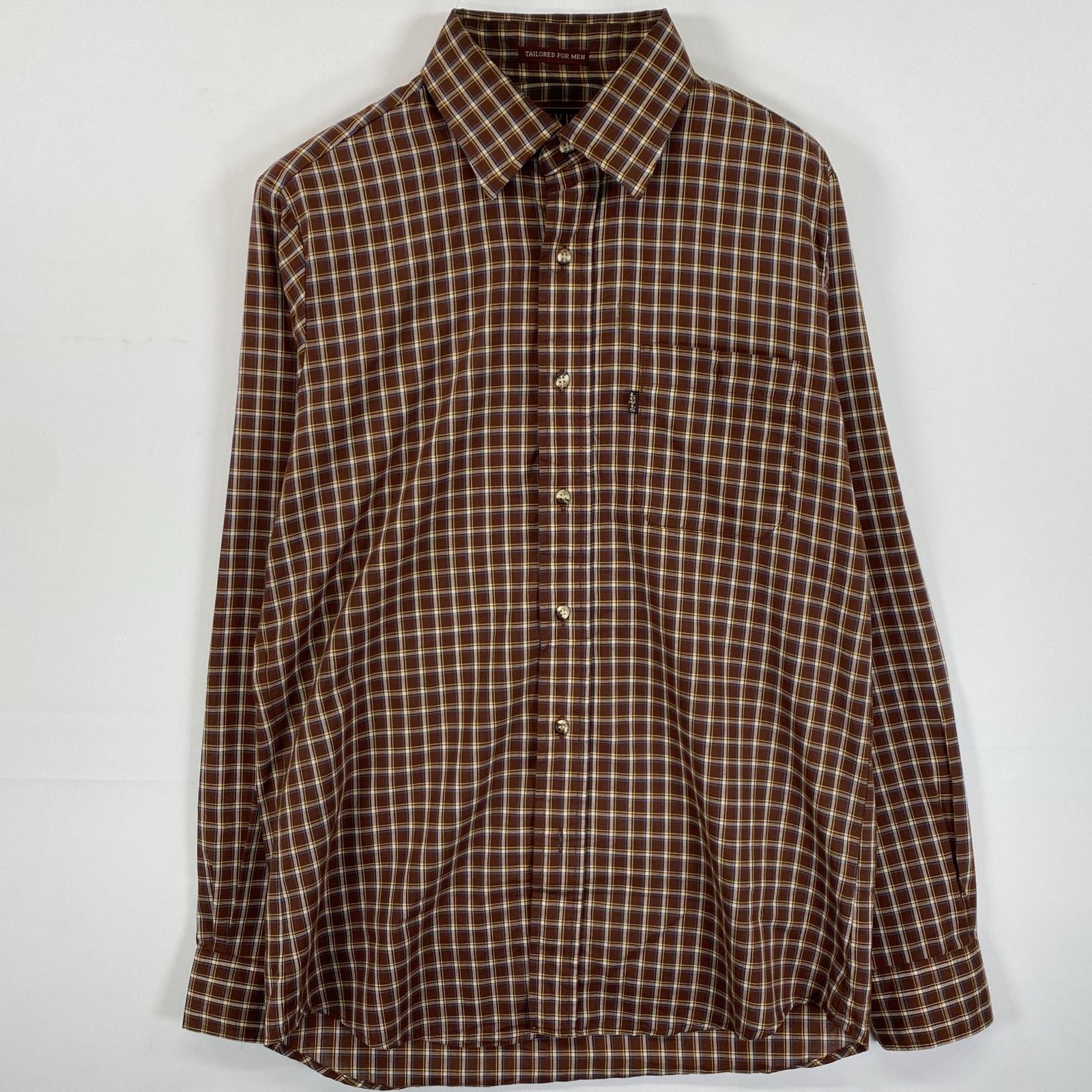 古着 リーバイス Levi's 長袖シャツ ワンポイントロゴ USA製 M ブラウン系 チェック メンズ