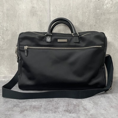 【BURBERRY】バーバリー 2WAY ビジネスバッグ ブリーフケース ショルダーバッグ ナイロン レザー ブラック 内側ノバチェック ロゴプレート シルバー金具 メンズ