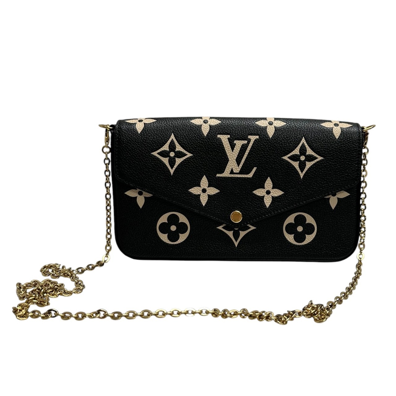 美品 LOUIS VUITTON ルイヴィトン モノグラムアンプラント フェリシー ブラック ベージュ ゴールド金具 レザー ショルダーバッグ 長財布 S1-00129 【中古】