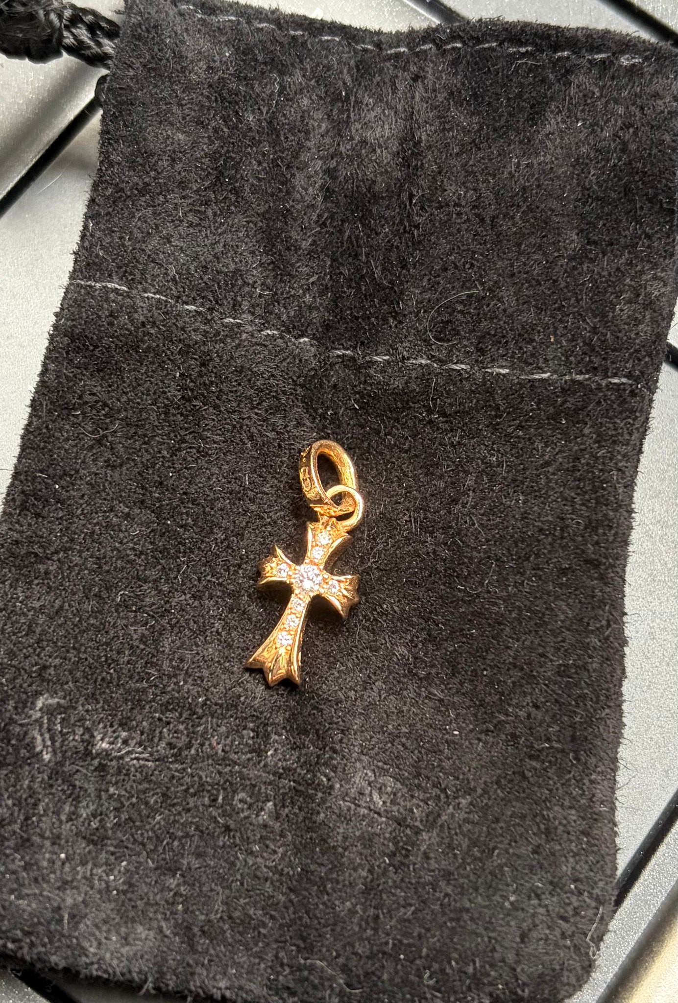 Chrome Hearts 22K CH Cross Baby Fat Charm with Pave Diamond "Yellow Gold"