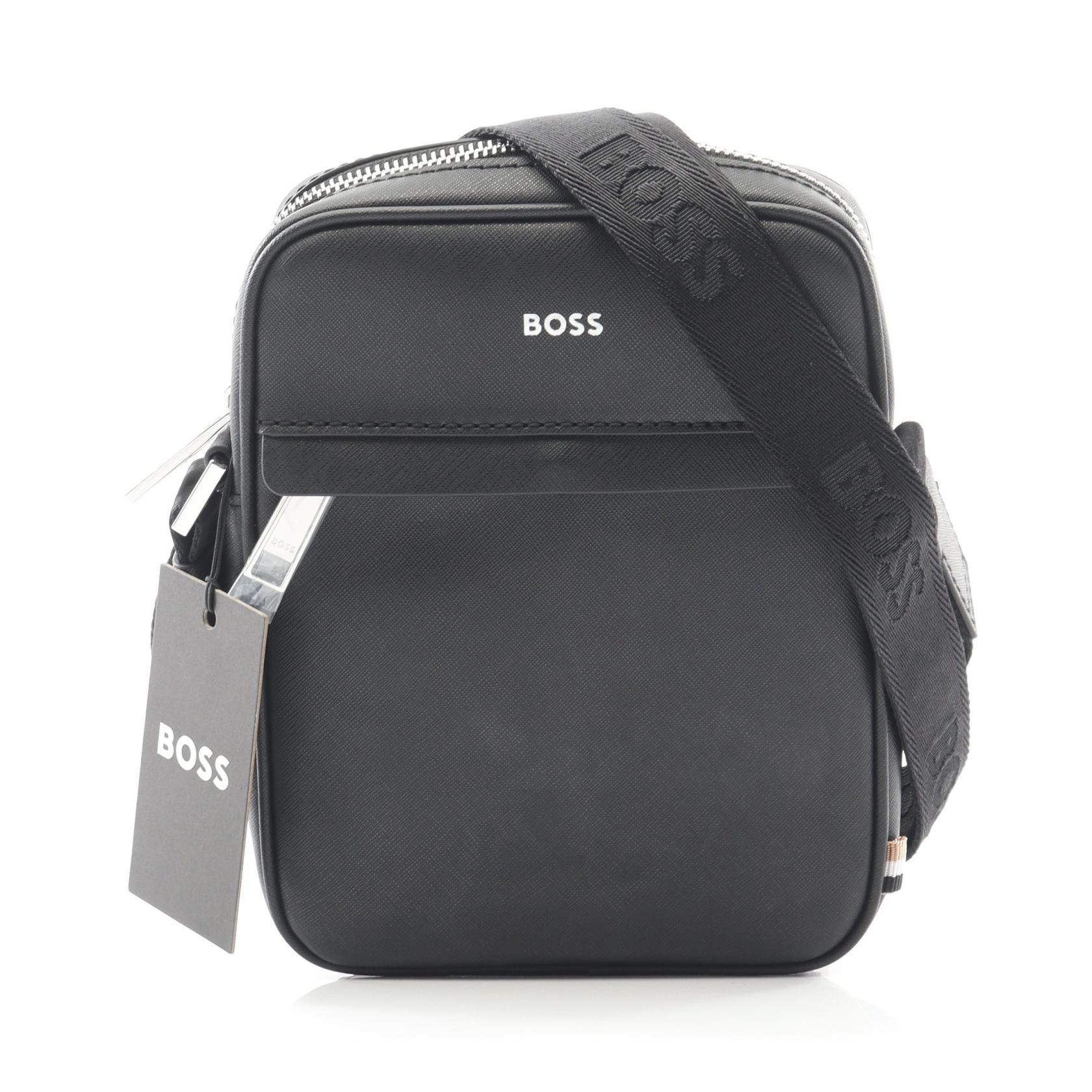 ボス BOSS レポーターバッグ シグネチャーストライプ&ロゴディテール ショルダーバッグ バッグ フェイクレザー メンズ ブラック系 50483566 【新品】