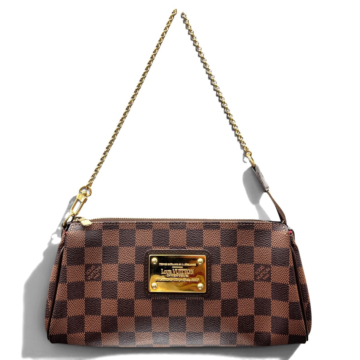 LOUIS VUITTON 極美品 ルイヴィトン エヴァ ダミエ エベヌ 2way ショルダーバッグ チェーンハンドバッグ N55213 PVC レザー DU4151 ブラウン ワンショルダー セミショルダー クロスボディ LV Aランク 中古 鑑定済