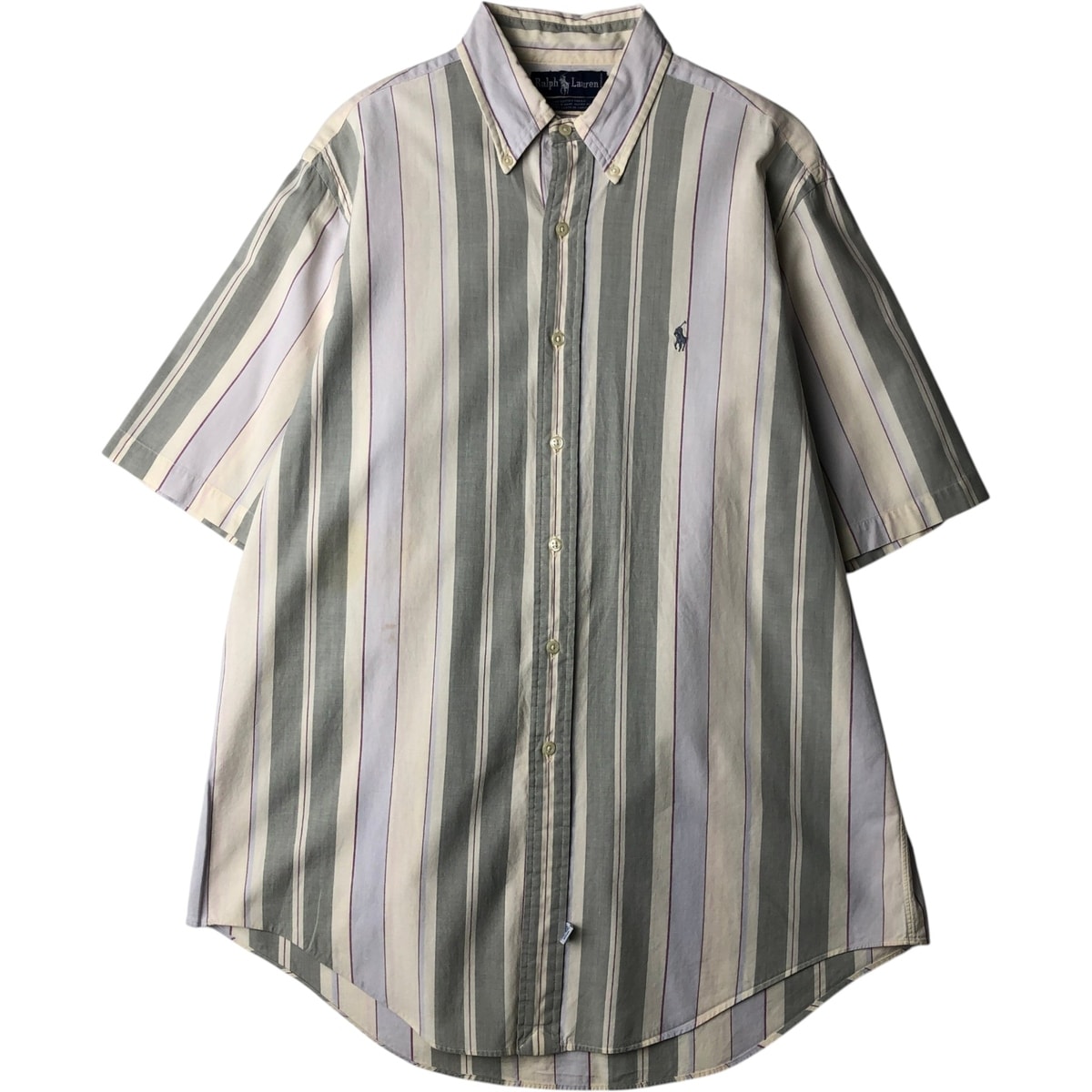 古着 ラルフローレン Ralph Lauren CLASSIC FIT クラシックフィット 半袖 ボタンダウン ストライプシャツ メンズL相当/eaa640920