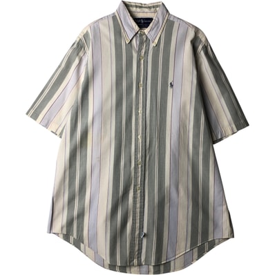 古着 ラルフローレン Ralph Lauren CLASSIC FIT クラシックフィット 半袖 ボタンダウン ストライプシャツ メンズL相当/eaa640920