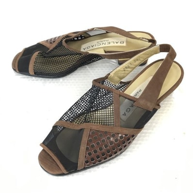 バレンシアガ/BALENCIAGA★バックストラップ/メッシュサンダル【34.5/22.0-22.5/茶×黒/BROWN×BLACK】Shoes/sandal/pumps◆bQ-545