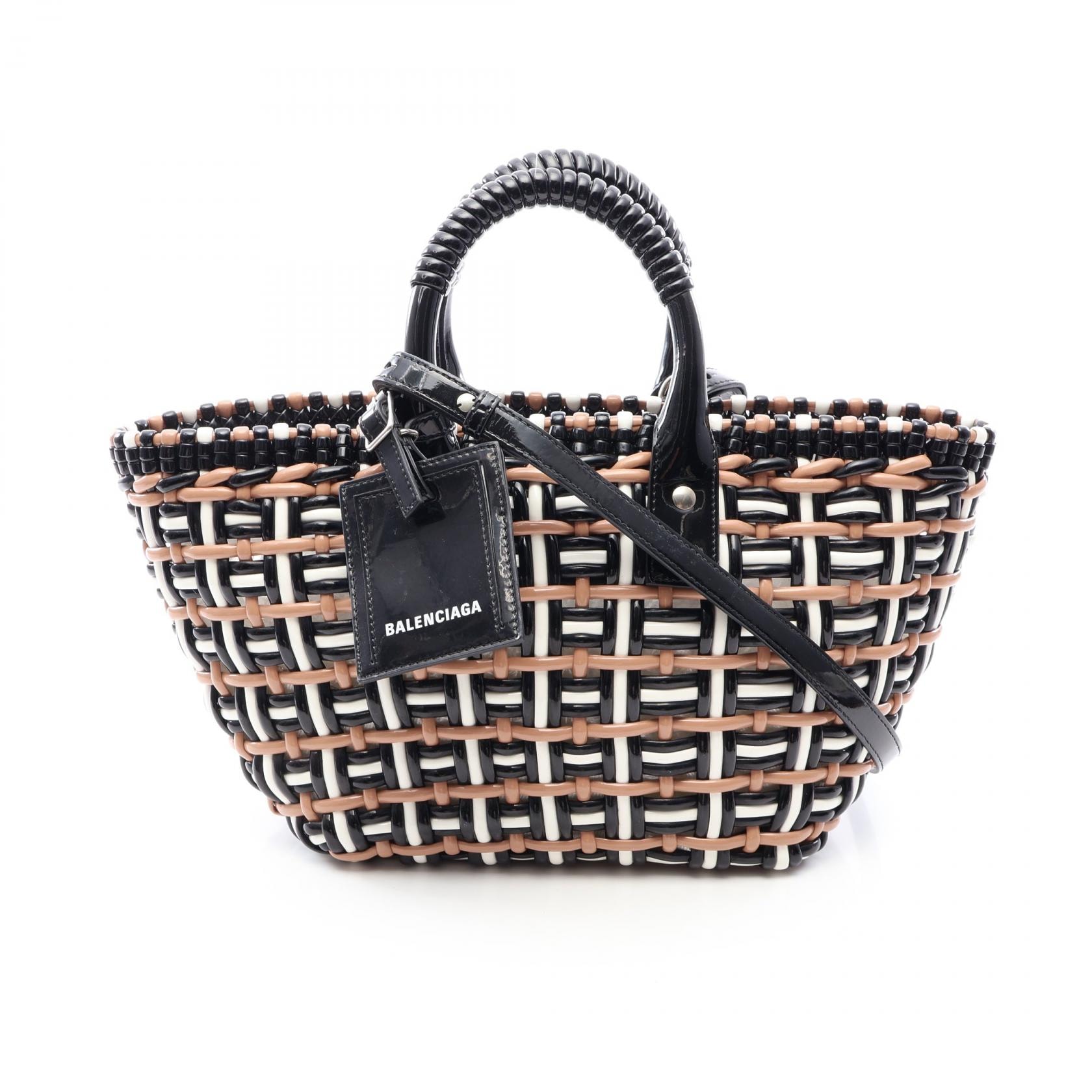 バレンシアガ BALENCIAGA BISTRO XS ビストロ バスケットバッグ 2WAY トートバッグ バッグ エナメル レディース ブラック系 / ブラウン系 / ホワイト系 671342 【中古】