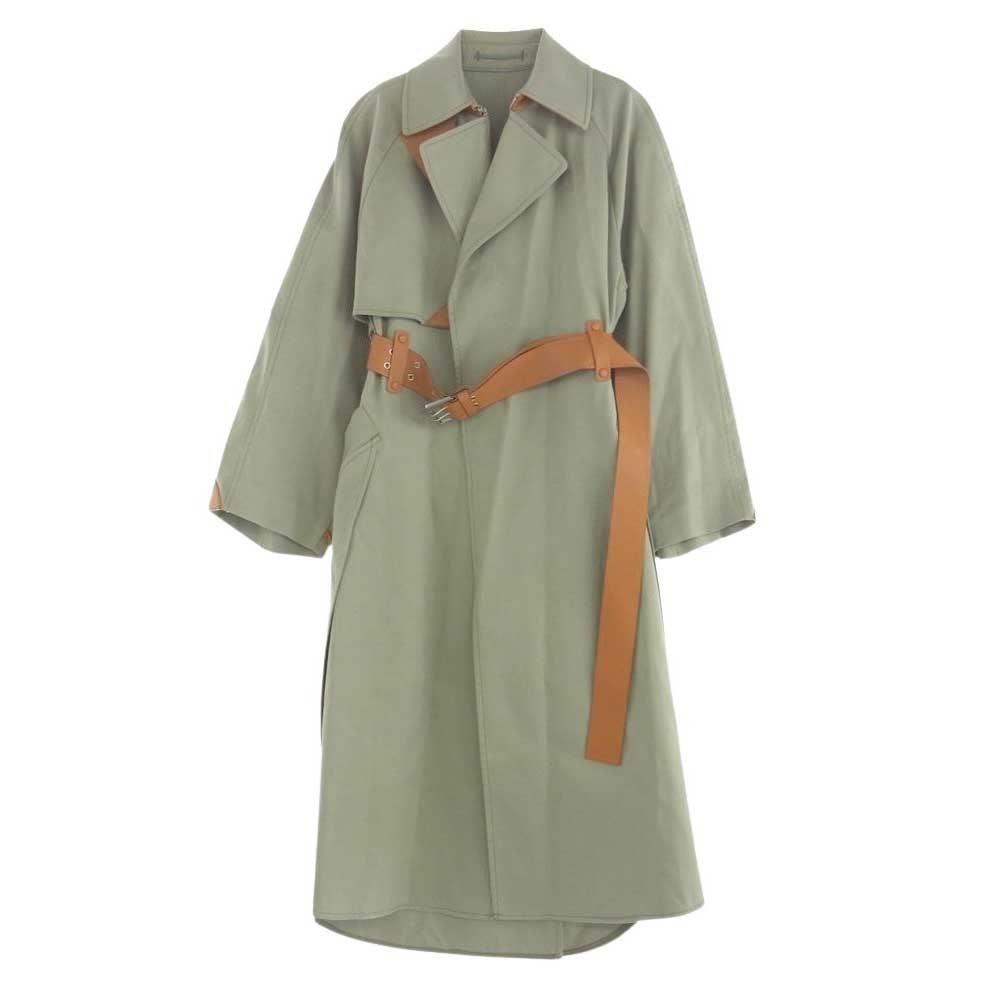 MAX MARA マックスマーラ トレンチコート 201101086 ロング トレンチ コート レザー 切替 レザー ベルト ライトグリーン系 155/80A【中古】