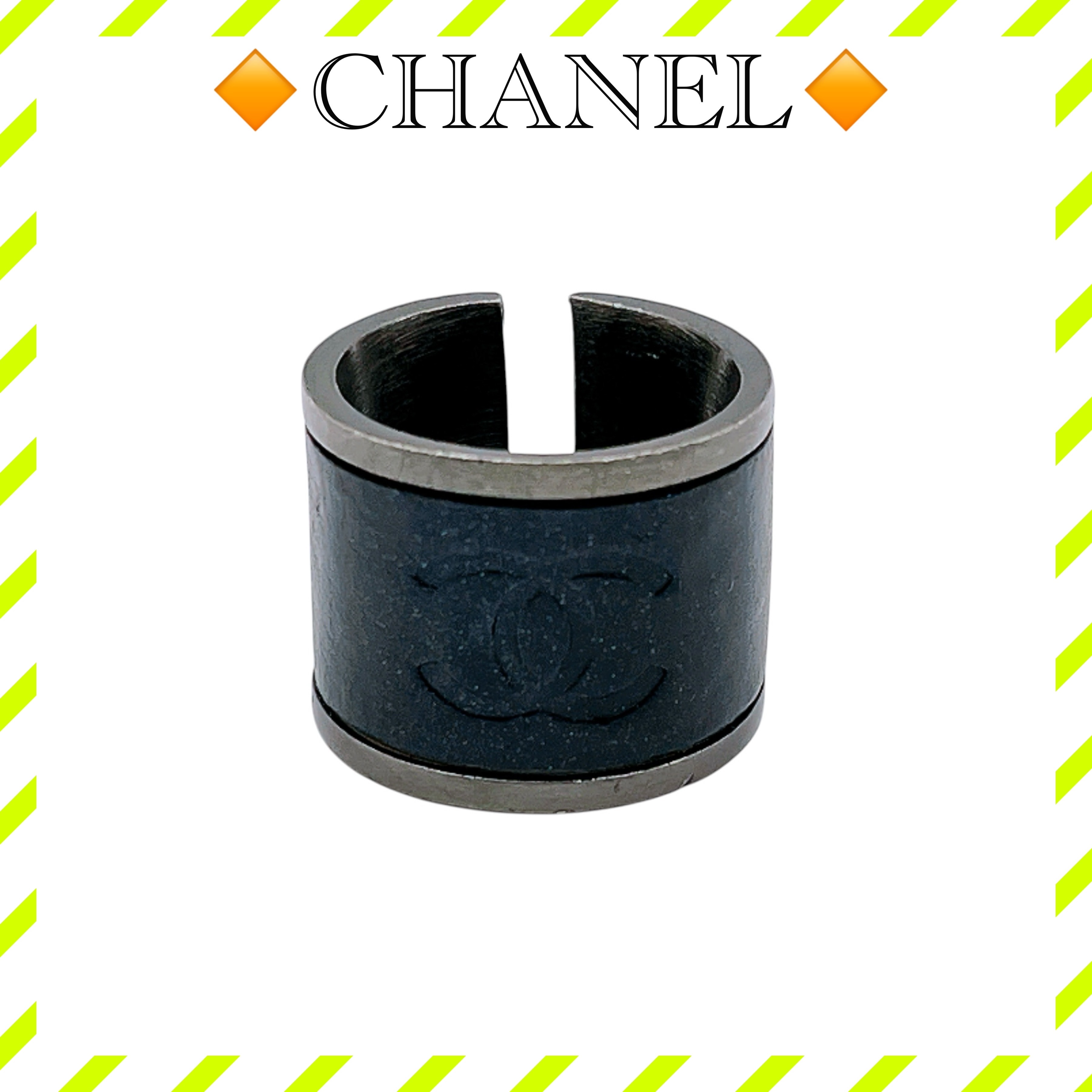 良品 シャネル ココマーク ロゴ リング 指輪 ブラック シルバー レディース
