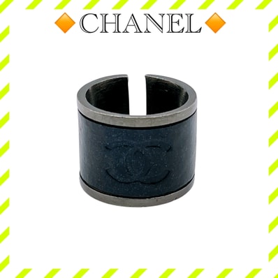 良品 シャネル ココマーク ロゴ リング 指輪 ブラック シルバー レディース