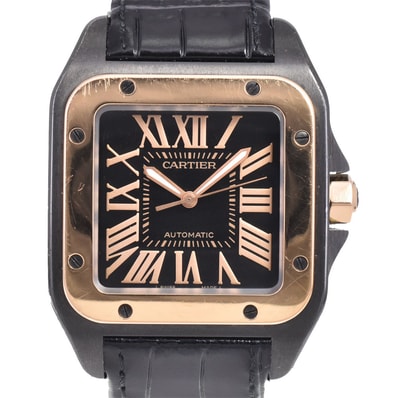 カルティエ CARTIER W2020009 サントス100 ブラック 自動巻き ユニセックス 良品 保証書付き 腕時計 D#147302