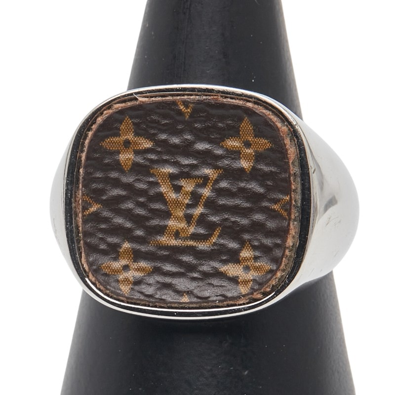ルイ ヴィトン バーグ モノグラム パドロック リング 指輪 #L M00516 シルバー ブラウン メタル PVC メンズ LOUIS VUITTON 【中古】