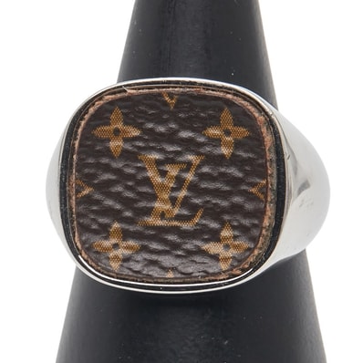ルイ ヴィトン バーグ モノグラム パドロック リング 指輪 #L M00516 シルバー ブラウン メタル PVC メンズ LOUIS VUITTON 【中古】