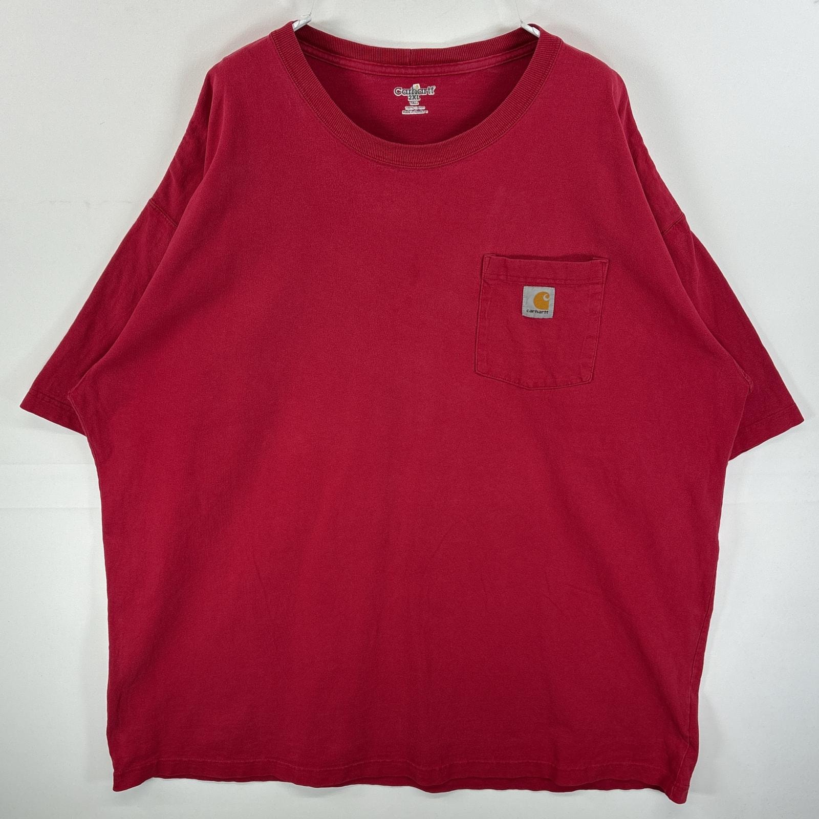 古着 カーハート Carhartt 半袖Tシャツ 肉厚 胸ポケ ワンポイント ロゴ 2XL  レッド 無地 メンズ