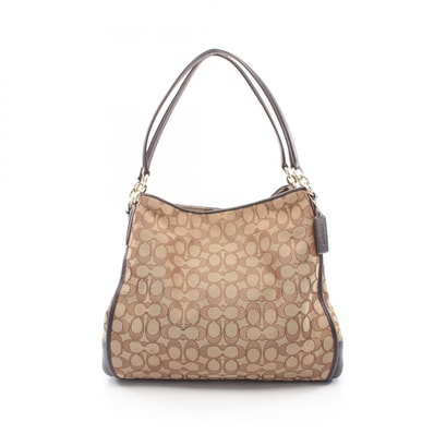 コーチ COACH アウトライン シグネチャー フィービー ショルダーバッグ バッグ キャンバス レザー レディース ベージュ系 / ブラウン系 F36424 【中古】