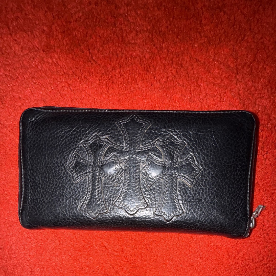 Chrome Hearts REC F Heavy Leather Zip Wallet / 3 Cemetary Cross "Black"