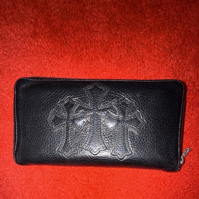 Chrome Hearts REC F Heavy Leather Zip Wallet / 3 Cemetary Cross "Black"