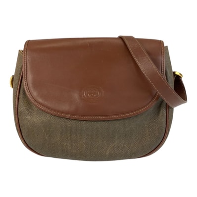 GUCCI グッチ ヴィンテージ オールドグッチ ブラウン ゴールド金具 レザー キャンバス/ ショルダーバッグ ポシェット Y600478 【中古】