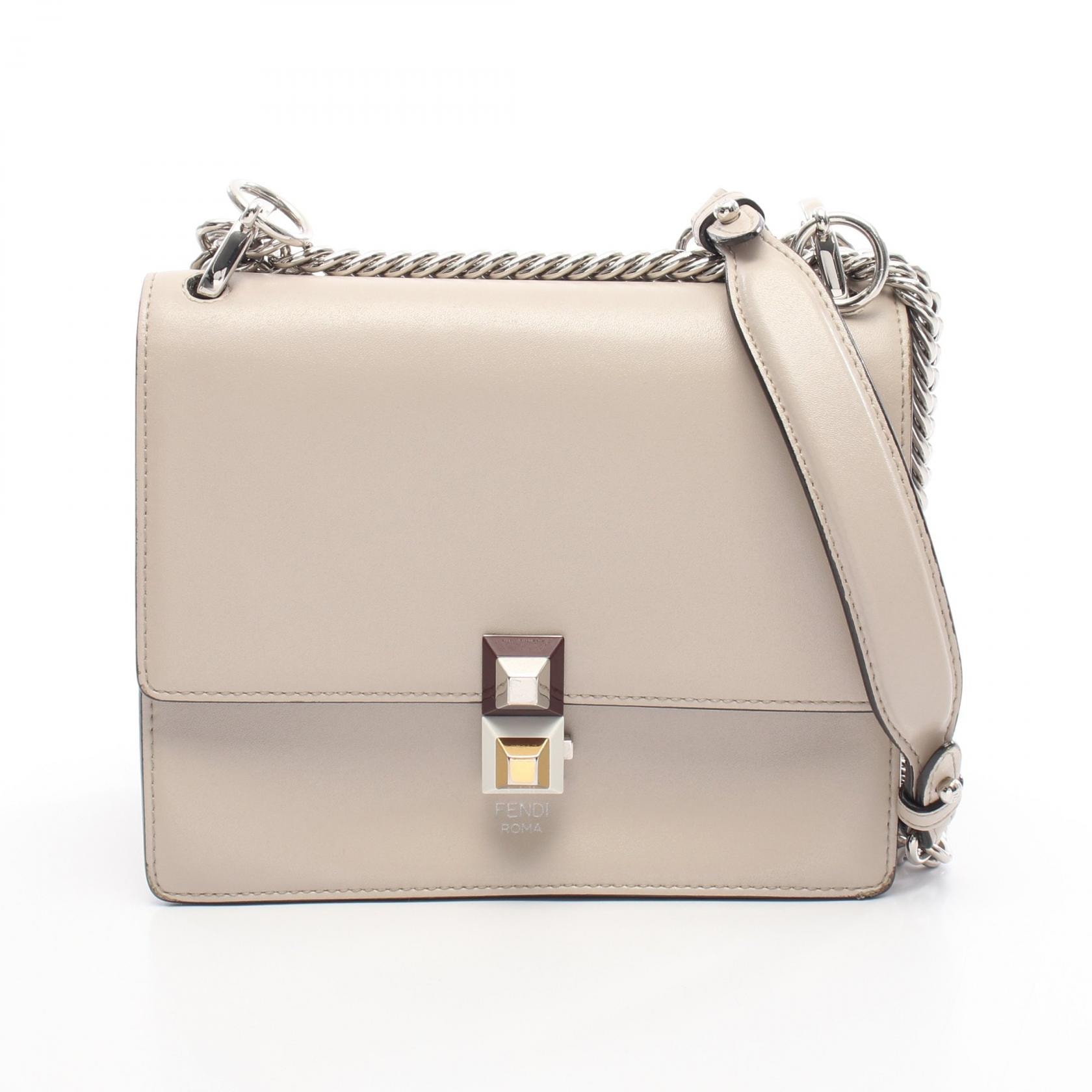 フェンディ FENDI MINI KAN I ミニ キャナイ ショルダーバッグ バッグ レザー レディース ベージュ系 8M0381 【中古】