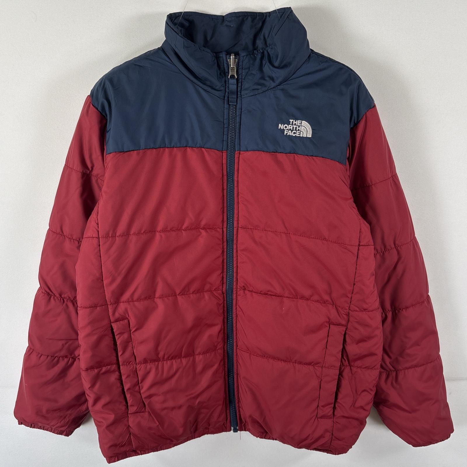 古着 ザ・ノースフェイス THE NORTH FACE ナイロンジャケット 中綿 ブルゾン フルジップ ツートン ワンポイント L 14/16  レッド ボーイズ