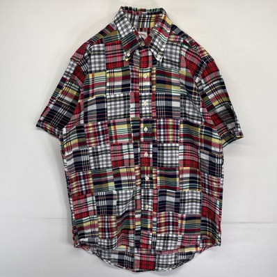 古着 ブルックスブラザーズ Brooks Brothers 半袖シャツ パッチワーク チェック柄 ボタンダウン 346 S マルチカラー メンズ