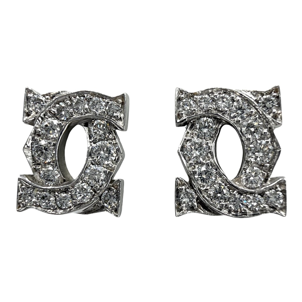CARTIER カルティエ ピアス 2C アントルラセ 18金WG Au750 ジュエリー アクセサリー K18ホワイトゴールド    ダイヤモンド レディース 約2.3g【中古品】