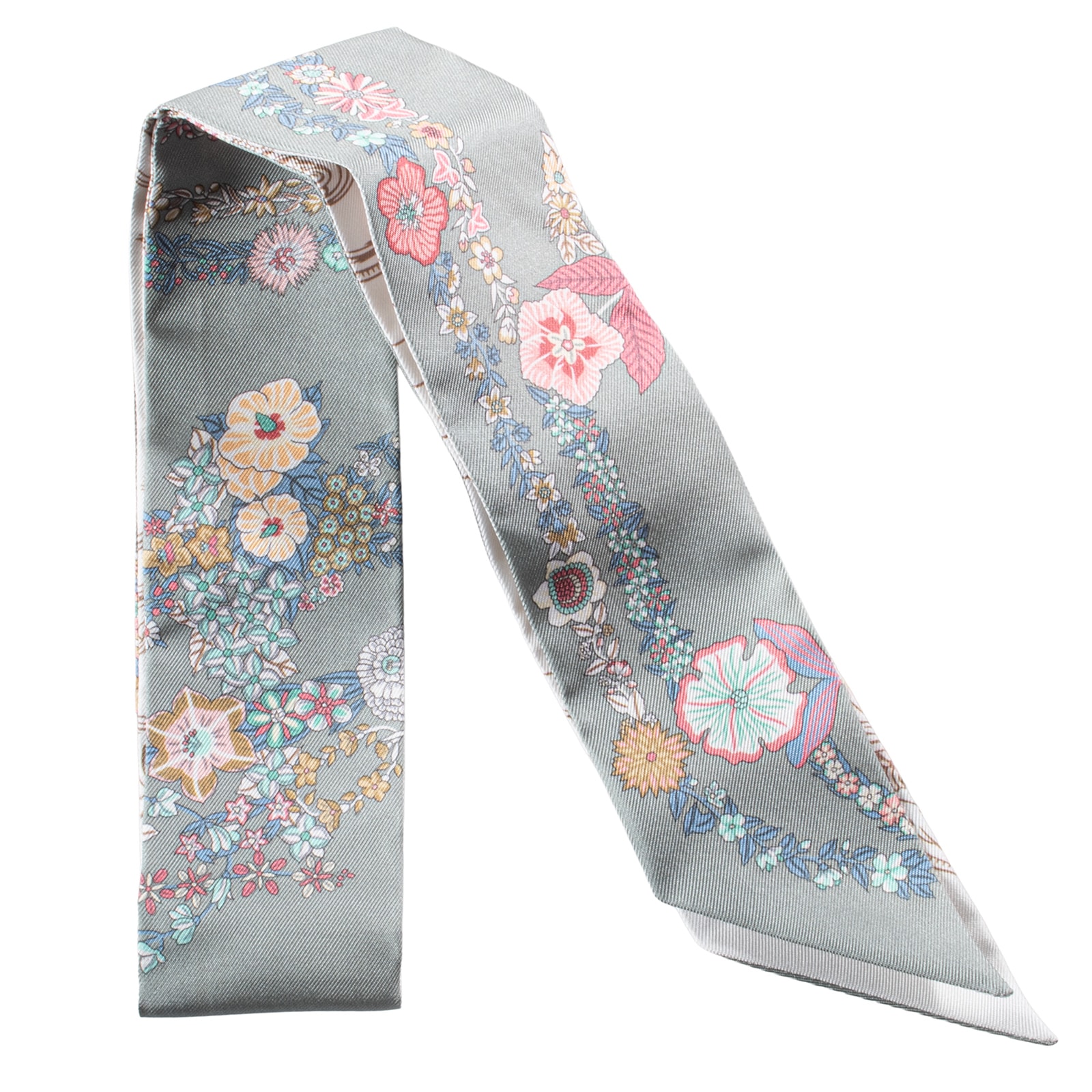 HERMES エルメス ツイリー Brides de Gala en Fleurs ブリッド ドゥ ガラ アン フルール&アイライナー 064220S 10 2025SS シルク カーキ マルチカラー【中古】