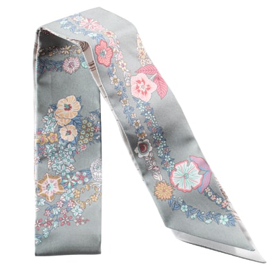 HERMES エルメス ツイリー Brides de Gala en Fleurs ブリッド ドゥ ガラ アン フルール&アイライナー 064220S 10 2025SS シルク カーキ マルチカラー【中古】