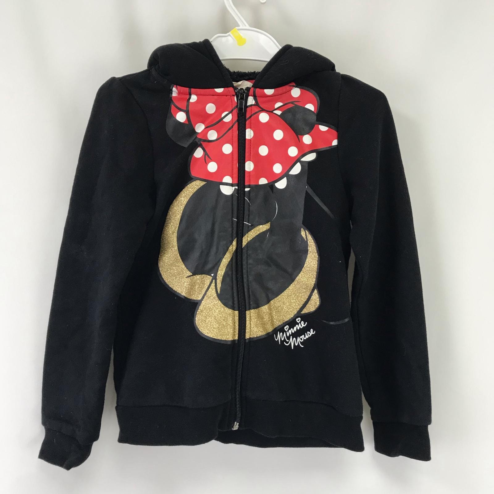 H&M Disney★ミニーマウス/パーカー【キッズ110-130程度/6-8Y/黒/black】裏起毛/Tops/hoodie/jacket◆BJ075-a