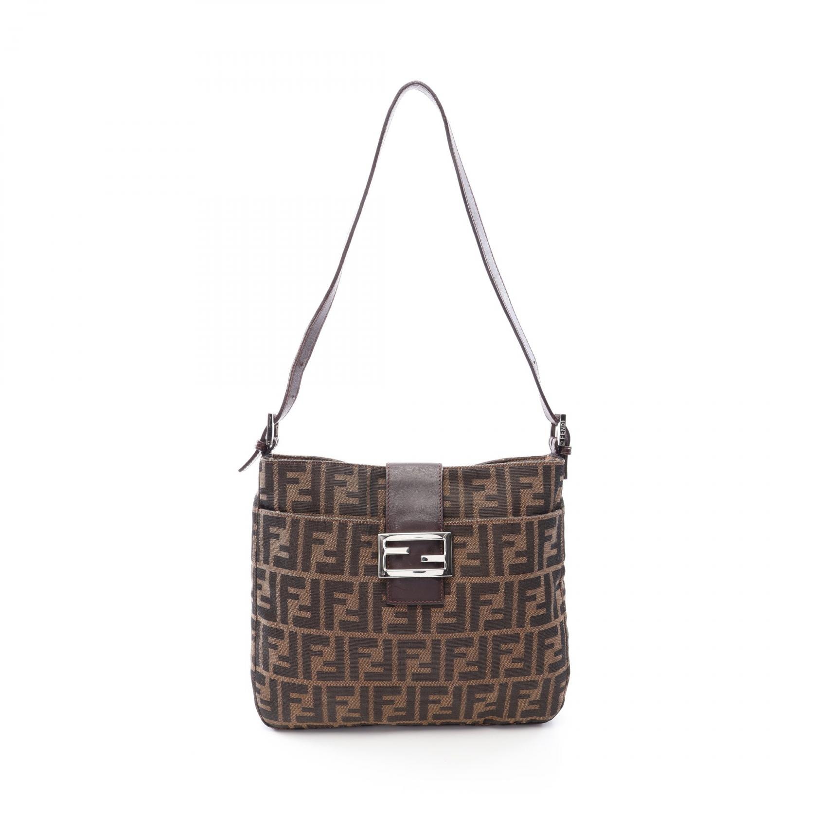 フェンディ FENDI ズッカ ショルダーバッグ バッグ キャンバス レザー レディース ブラウン系 【中古】