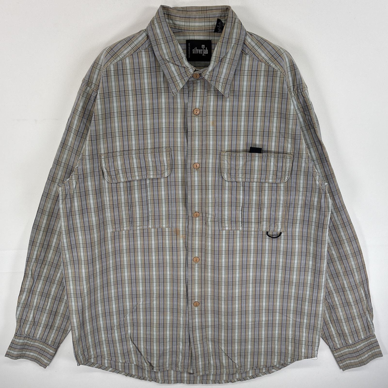 古着 90's/90年代 リーバイス Levi's 長袖シャツ フラップポケ シルバータブ ブランドボタン M グリーン系 ストライプ メンズ