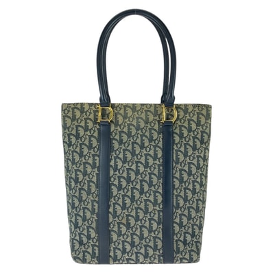 Dior ディオール ヴィンテージ トロッター ネイビー ゴールド金具 キャンバス レザー/ トートバッグ ショルダーバッグ 1-0292563 【中古】