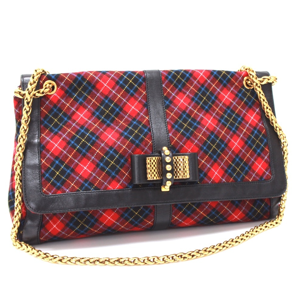 クリスチャンルブタン Christian Louboutin スウィートチャリティー チェック柄 カバン ショルダーバッグ キャンバス/レザー レッド