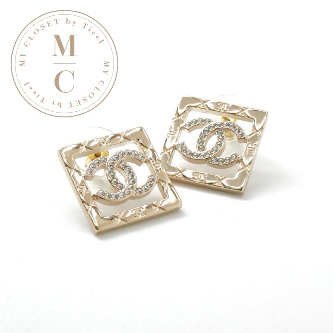 シャネル CHANEL ピアス イヤリング ゴールド ココマーク ラインストーン スクエア