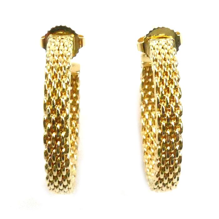 TIFFANY&Co. ティファニー K18YG イエローゴールド サマセット  ピアス 9.1g メッシュ レディース【中古】【美品】