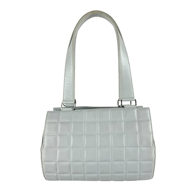 シャネル CHANEL ショルダーバッグ チョコバー レザー ライトブルー シルバー レディース【中古】 z9598