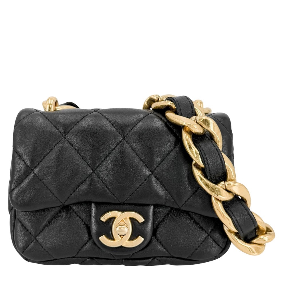 CHANEL シャネル ショルダーバッグ マトラッセ ココマーク 肩掛け チェーン スクエア ミニバッグ ラムスキン ブラック 黒 ゴールド金具 レディース【中古品】