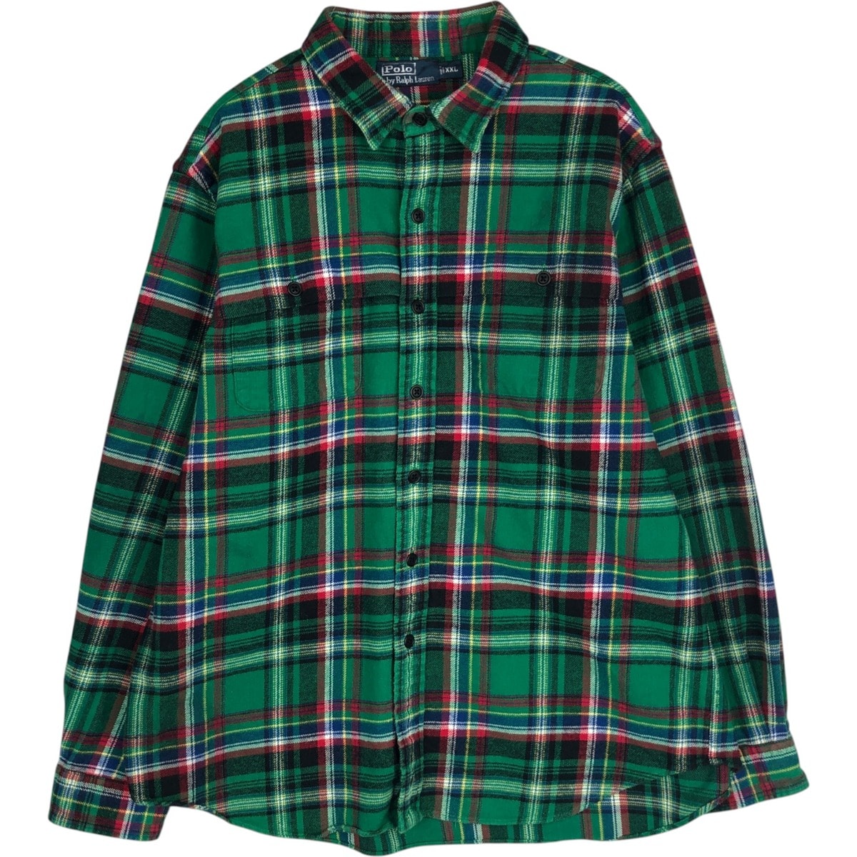 古着 ラルフローレン Ralph Lauren POLO by Ralph Lauren 厚手 エルボーパッチ 長袖 ライトネルチェックシャツ メンズXXL相当/eaa618841