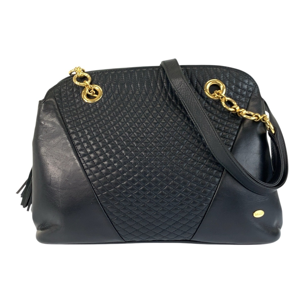 美品 BALLY バリー キルティング ネイビー ゴールド金具 レザー ショルダーバッグ 600984 【中古】