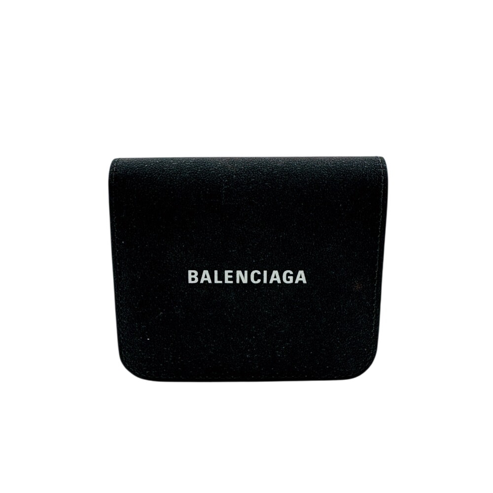 バレンシアガ BALENCIAGA 二つ折り財布 ロゴ ラメ ブラック