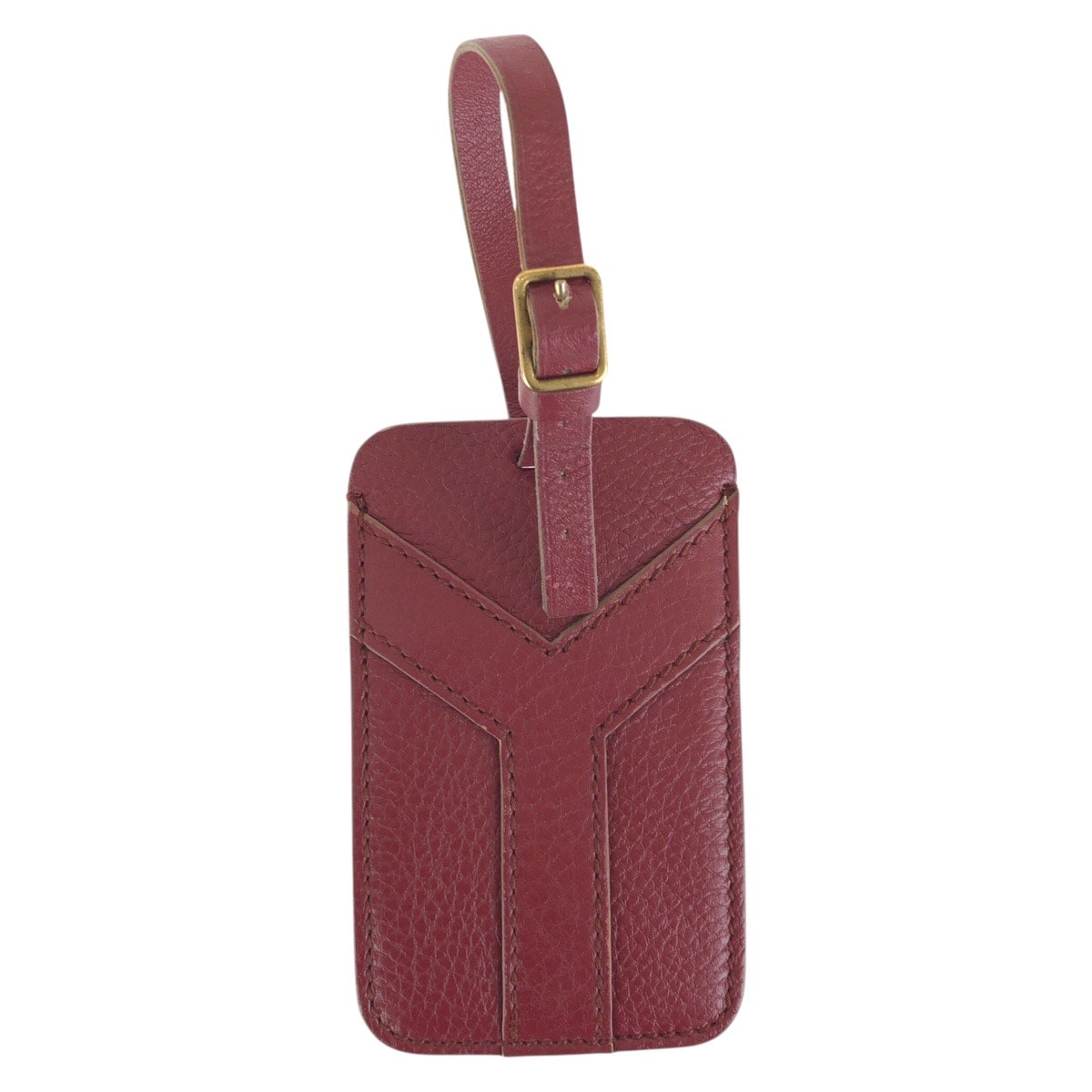 SAINT LAURENT サンローラン Yライン ラゲージタグ ワインレッド ボルドー ゴールド金具 レザー ネームタグ 1-0287176 【中古】