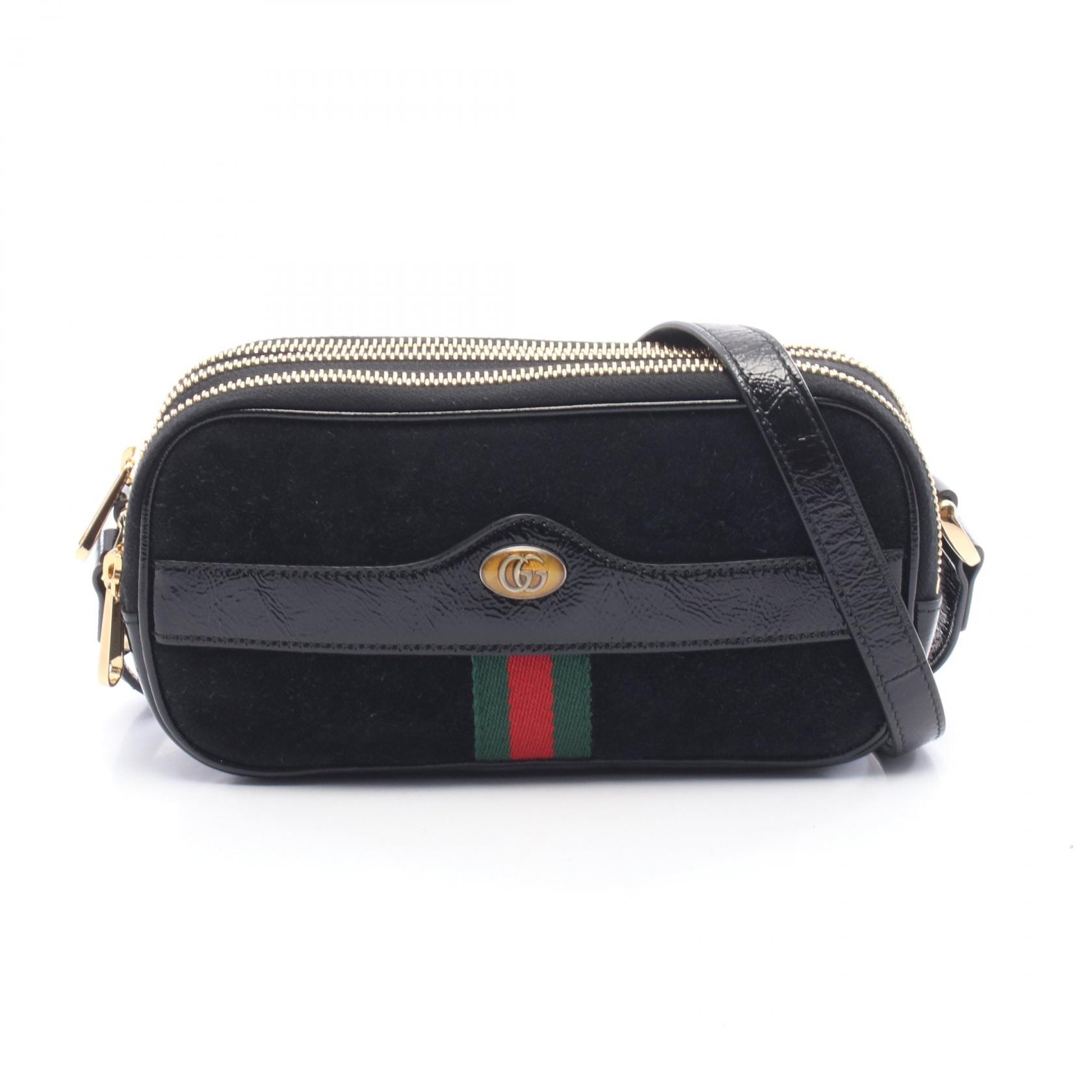 グッチ GUCCI ダブルG ショルダーバッグ バッグ スウェード パテントレザー レディース ブラック系 546597 【中古】