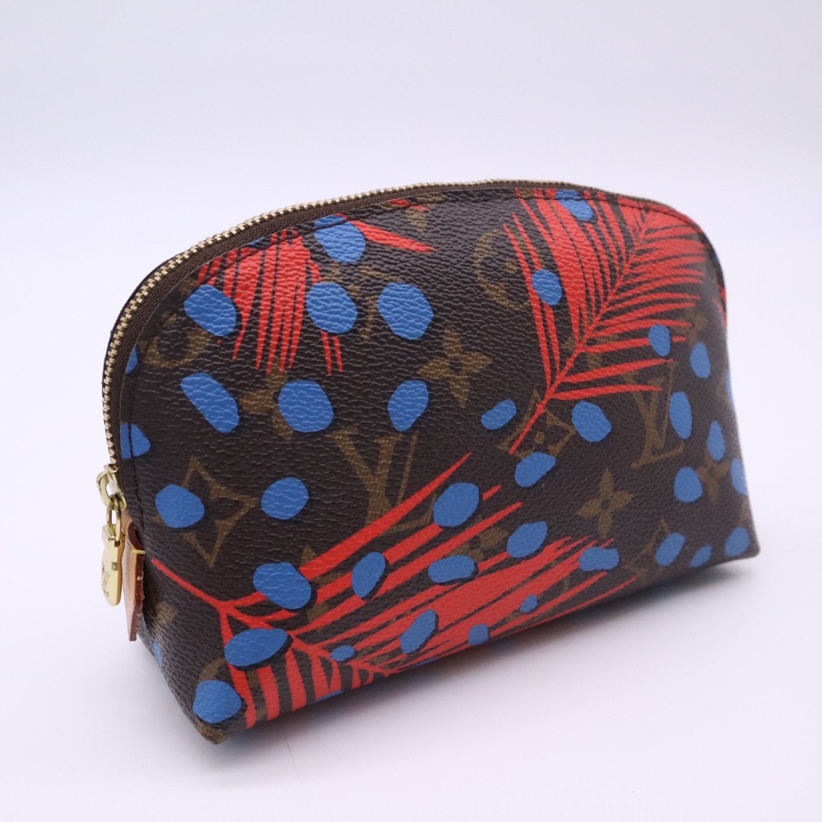 美品 LOUIS VUITTON ルイ・ヴィトン モノグラム ジャングルドット ポシェット コスメティック M41403 ポーチ ブラウン マルチカラー コーティングキャンバス レザー レディース
