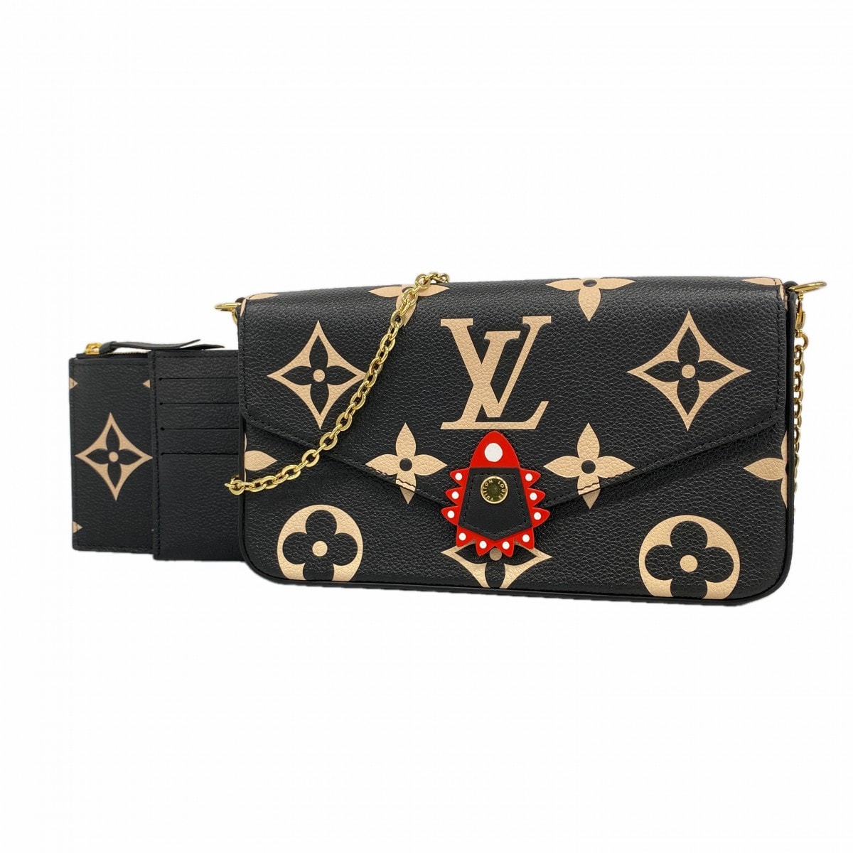 【6cd5808】ルイヴィトン ショルダーウォレット モノグラム・アンプラント バイカラー ポシェットフェリシー M69515 ノワール/クレーム【中古】レディース