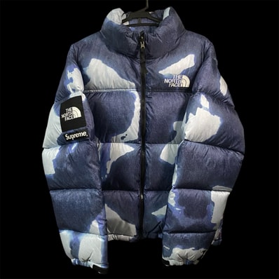 Supreme x The North Face Bleached Denim Print Nuptse Jacket "Indigo"