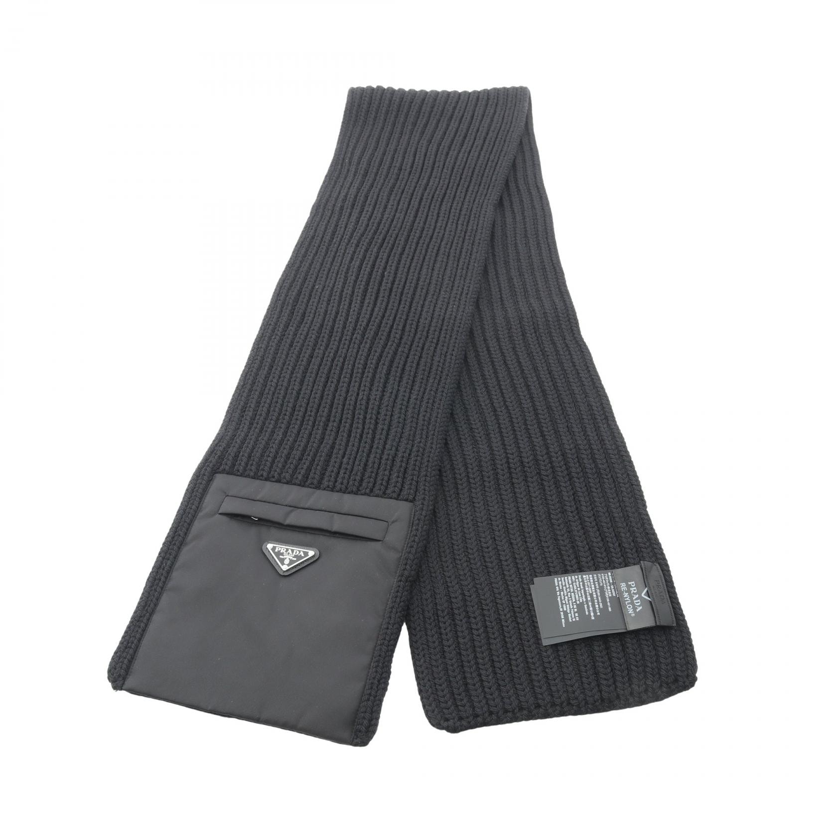 プラダ PRADA Re-Nyion 三角プレート マフラー 衣料品 ウール ナイロン メンズ ブラック系 UMS354 【中古】